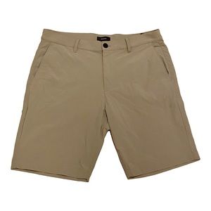 Mens Theory flat front beige nylon blend shorts size 32 Zaine
